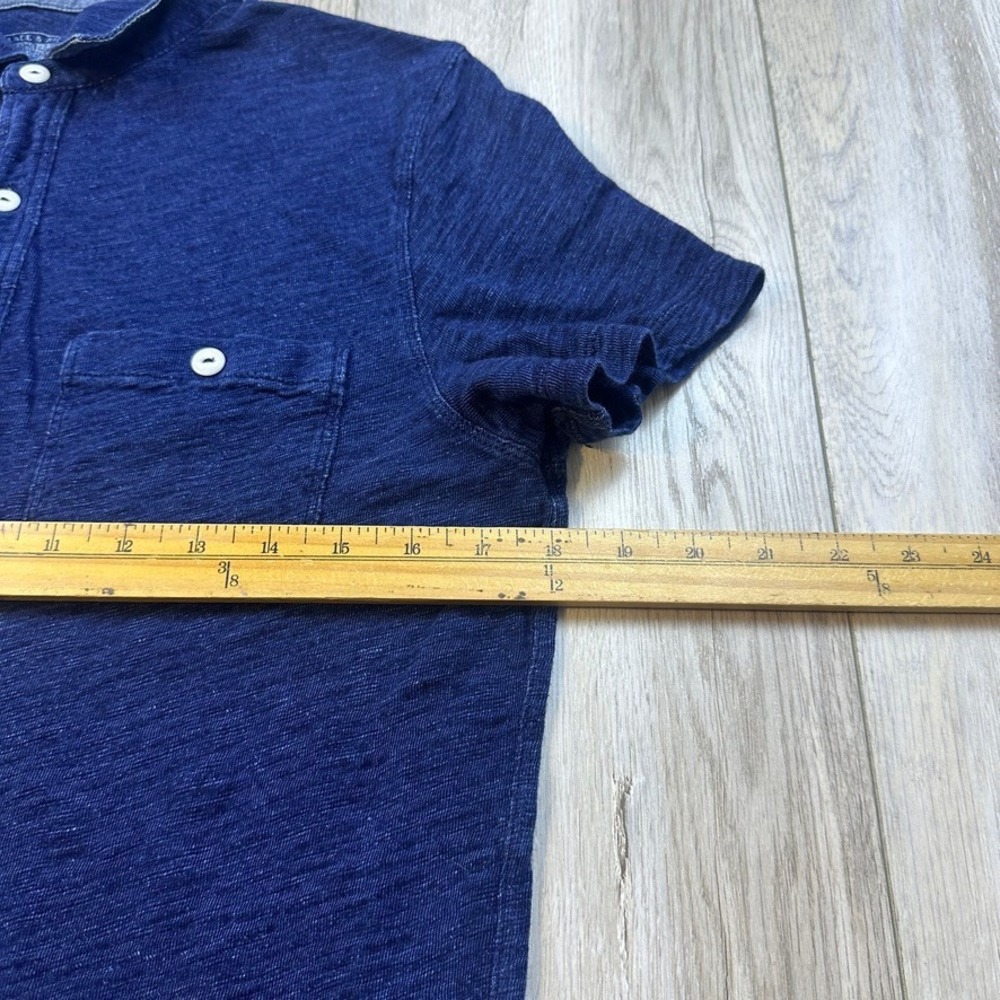 Wallace & Barnes Polo Shirt Mens Small Indigo Blue Pocket Cotton Preppy Slim - Picture 3 of 10